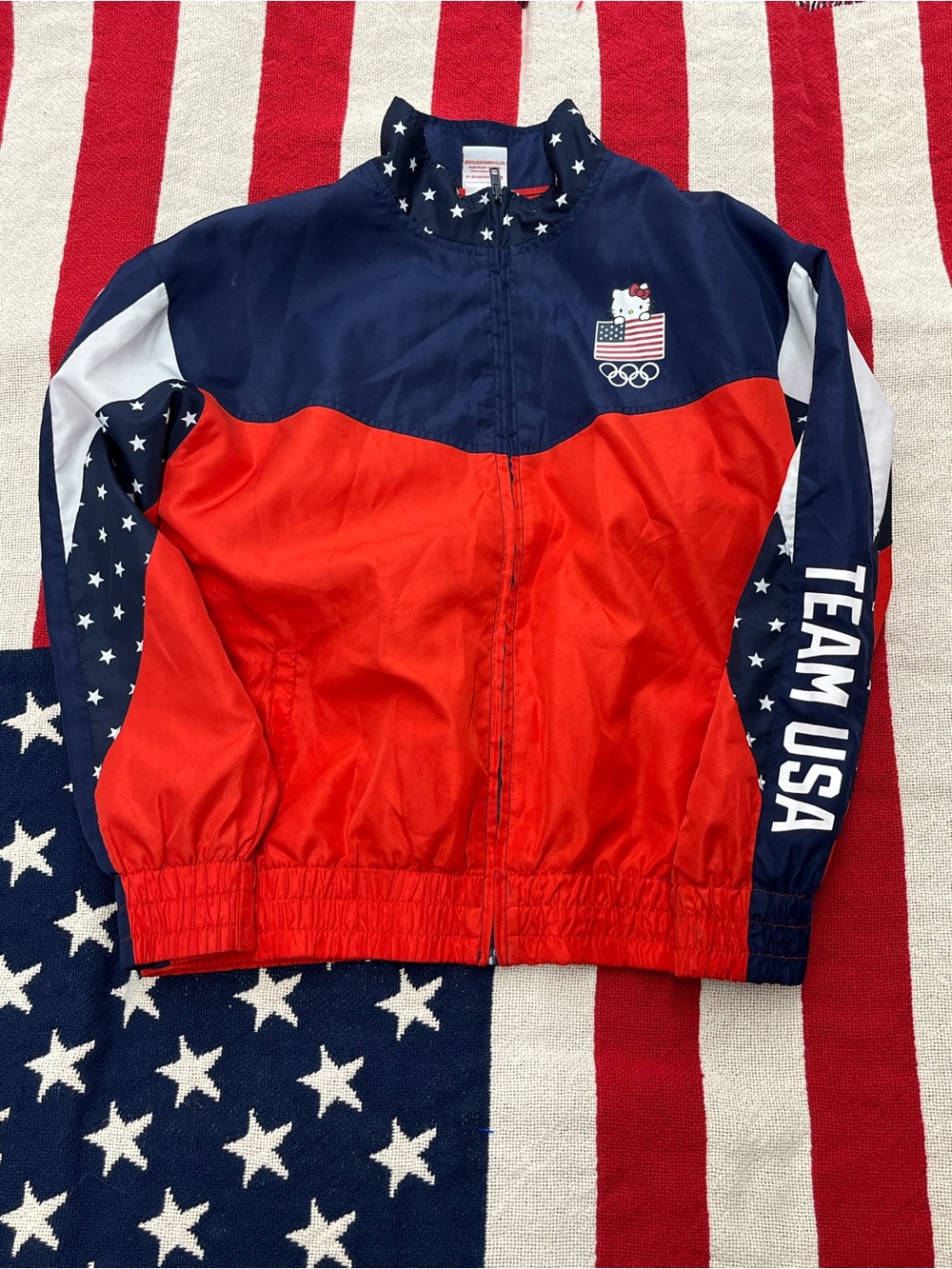 Hello Kitty Team USA Red & Navy Kids Windbreaker Jacket Size 14/16